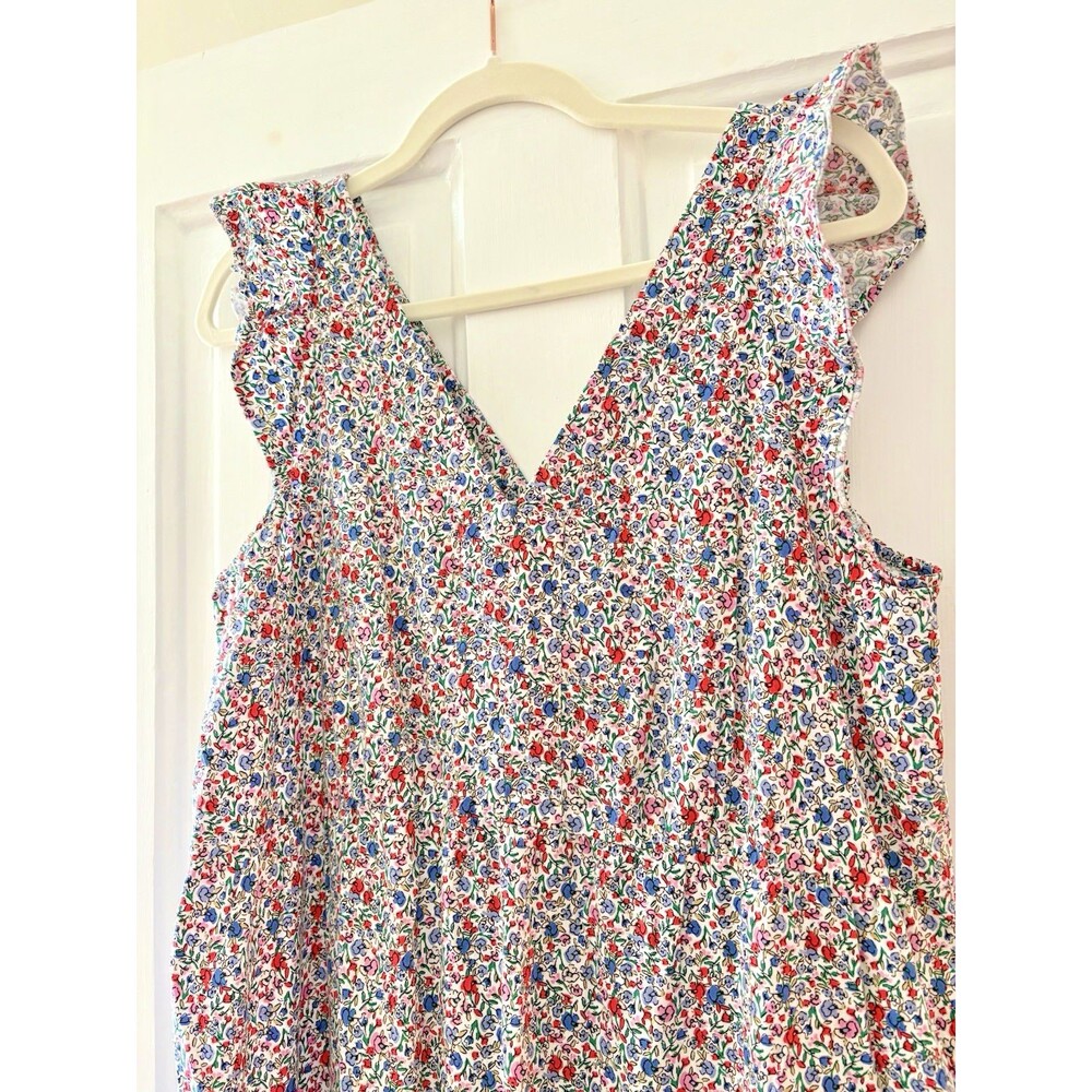 Loft Dress Ditsy Floral Flutter Sleeve Midi Cottagecore Tiered Large Pink Blue - Picture 3 of 9